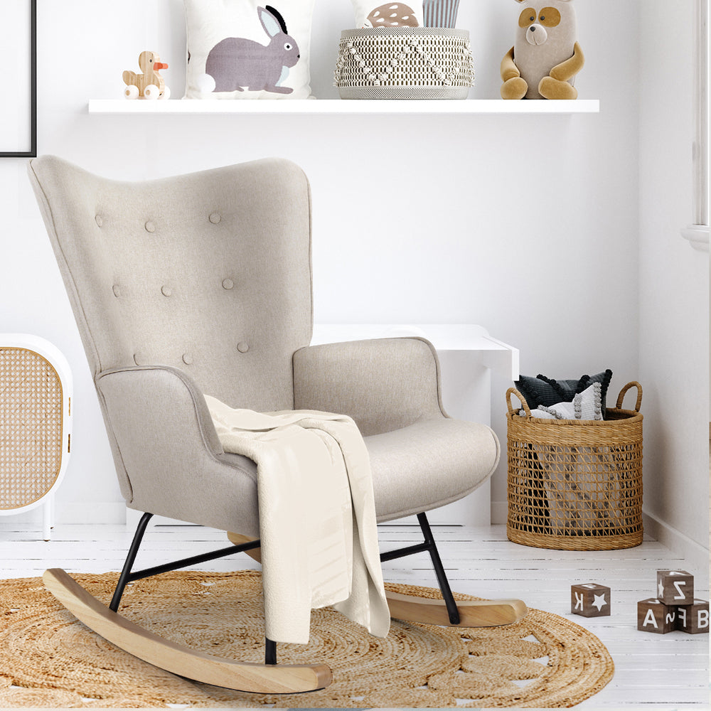 Rocking Chair Nursing Armchair Velvet Accent Chairs Upholstered Beige