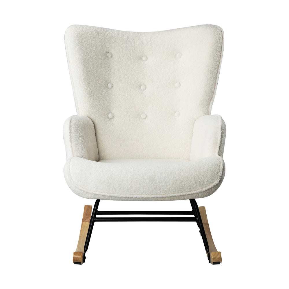 Oikiture Rocking Chair Nursing Armchair Sherpa White