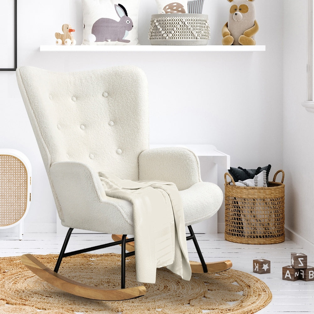 Oikiture Rocking Chair Nursing Armchair Sherpa White