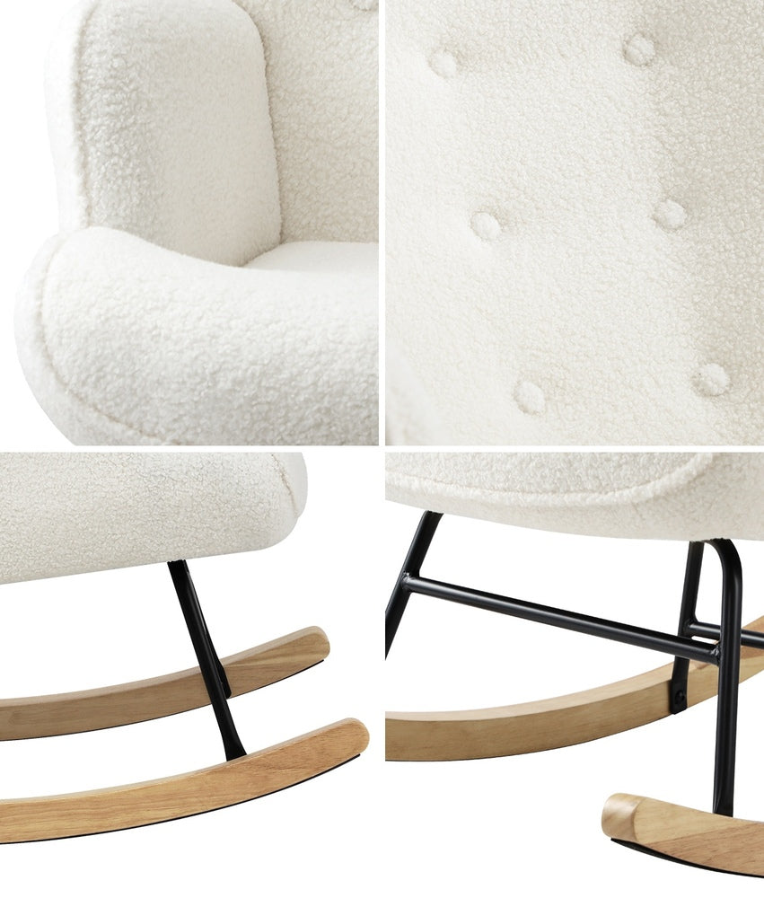 Oikiture Rocking Chair Nursing Armchair Sherpa White