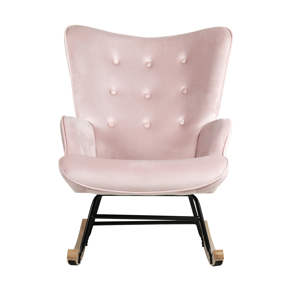 Rocking Chair Nursing Armchair Velvet Accent Upholstered Pink
