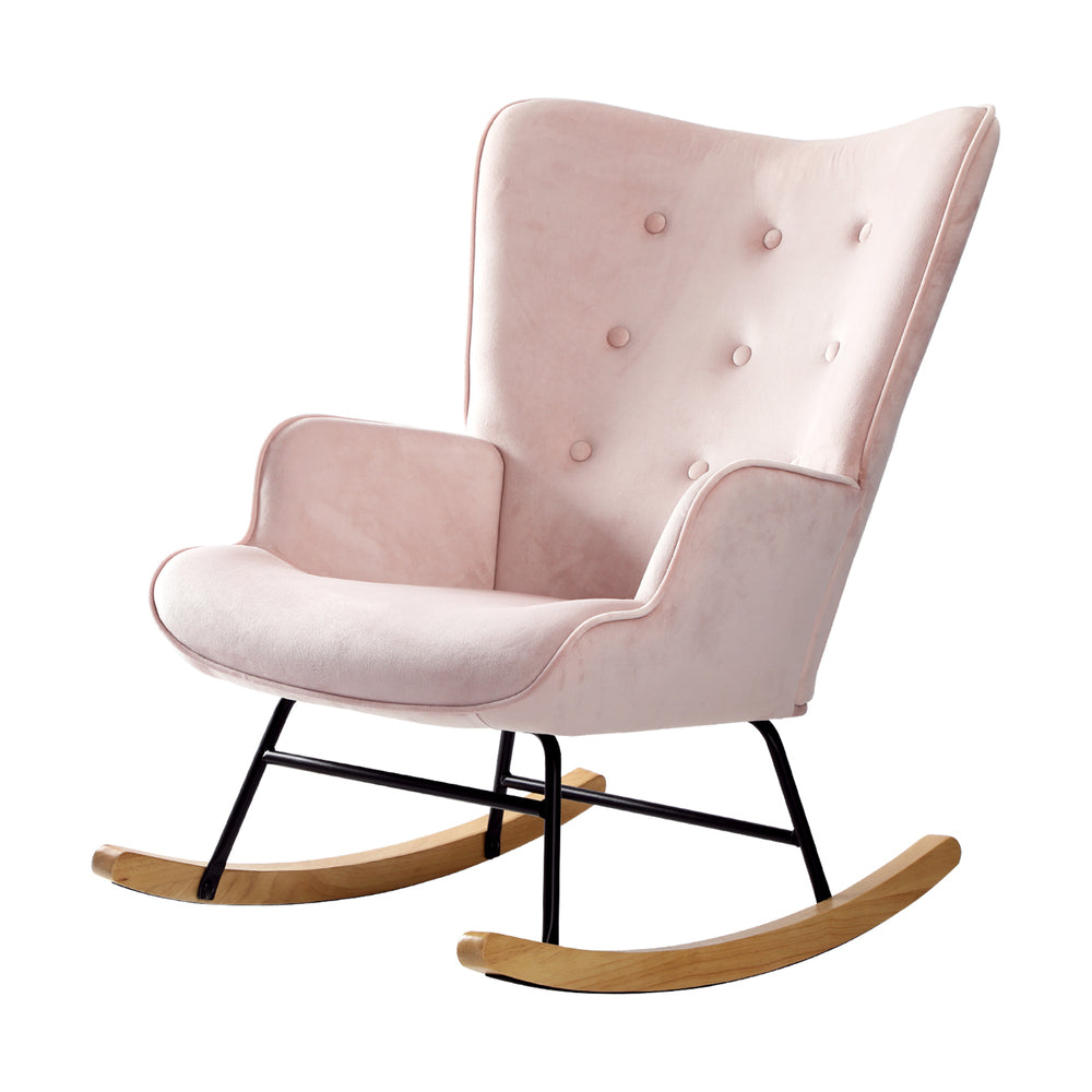 Rocking Chair Nursing Armchair Velvet Accent Upholstered Pink