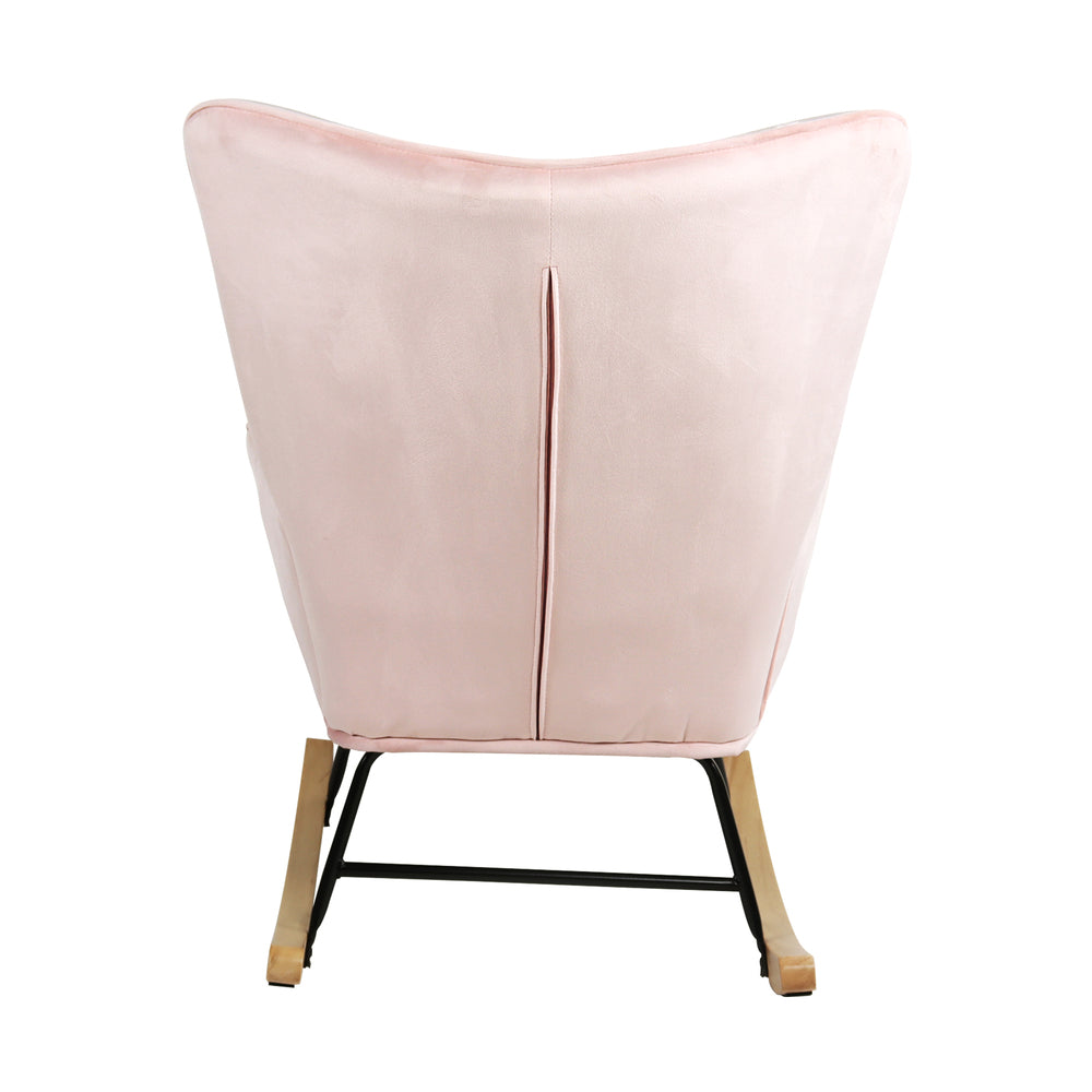 Rocking Chair Nursing Armchair Velvet Accent Upholstered Pink