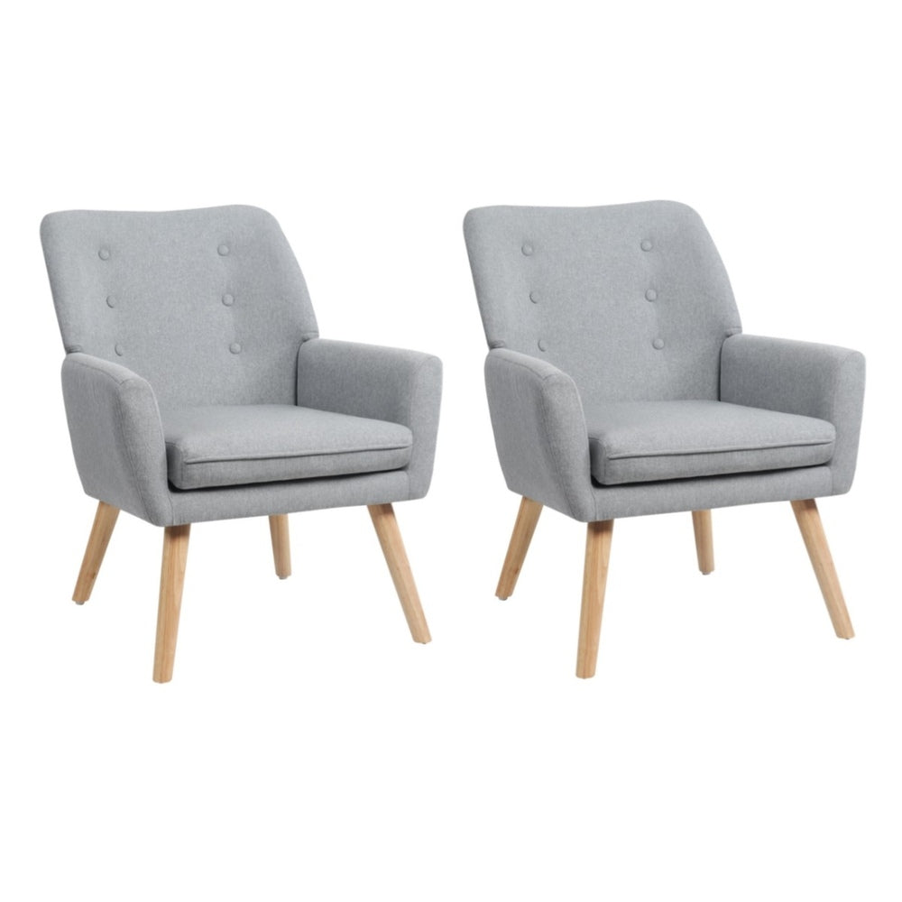 2x Armchair Lounge Chair Linen Tub Chairs Sofa Grey