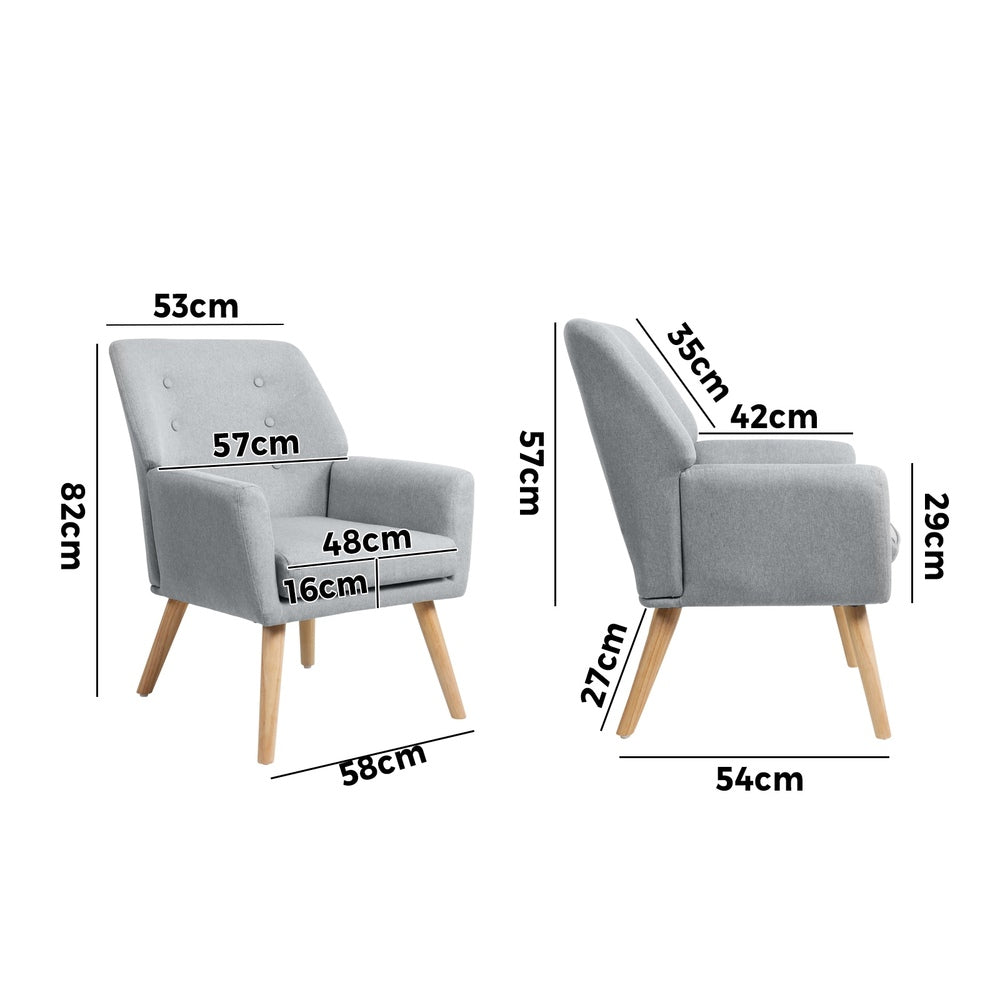2x Armchair Lounge Chair Linen Tub Chairs Sofa Grey