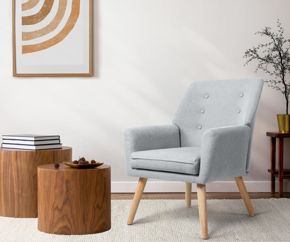 2x Armchair Lounge Chair Linen Tub Chairs Sofa Grey