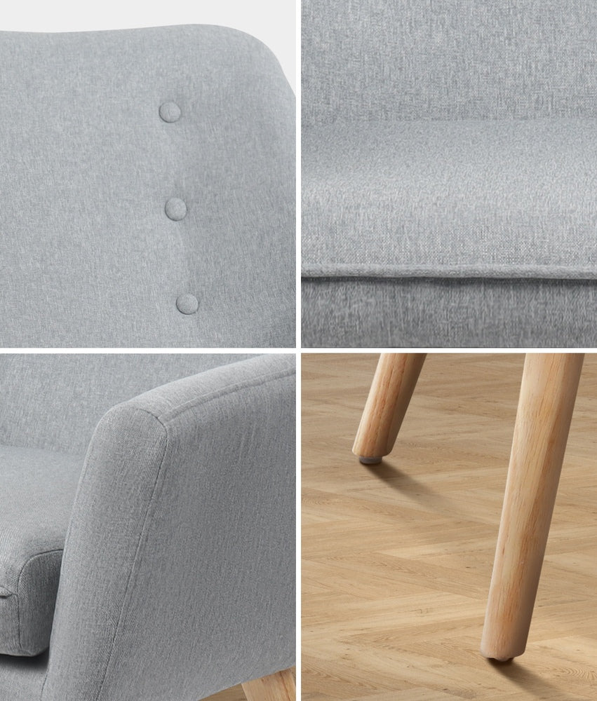 3x Armchair Lounge Chair Linen Tub Chairs Sofa Grey