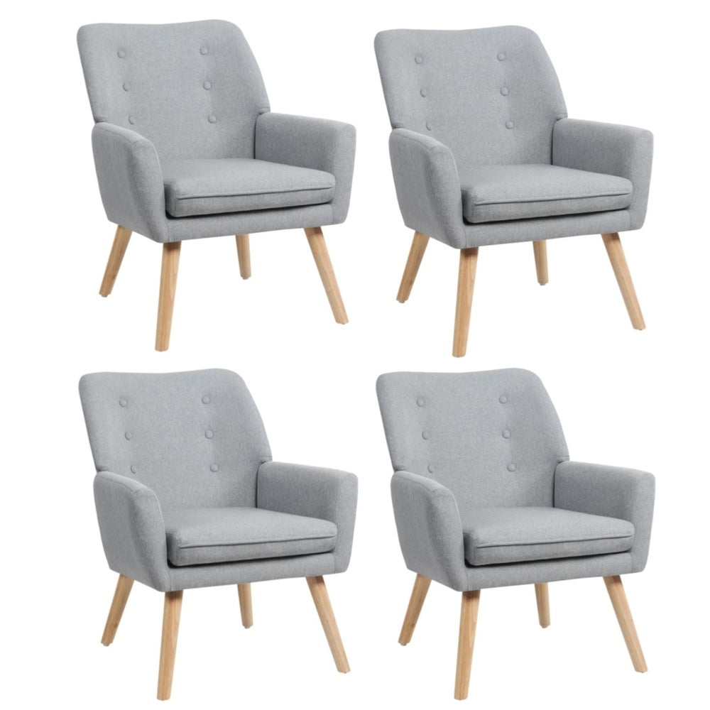 4x Armchair Lounge Chair Linen Tub Chairs Sofa Grey