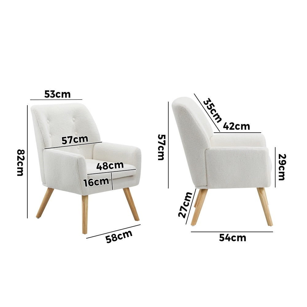 3x Armchair Lounge Chair Sherpa Tub Chairs Sofa White