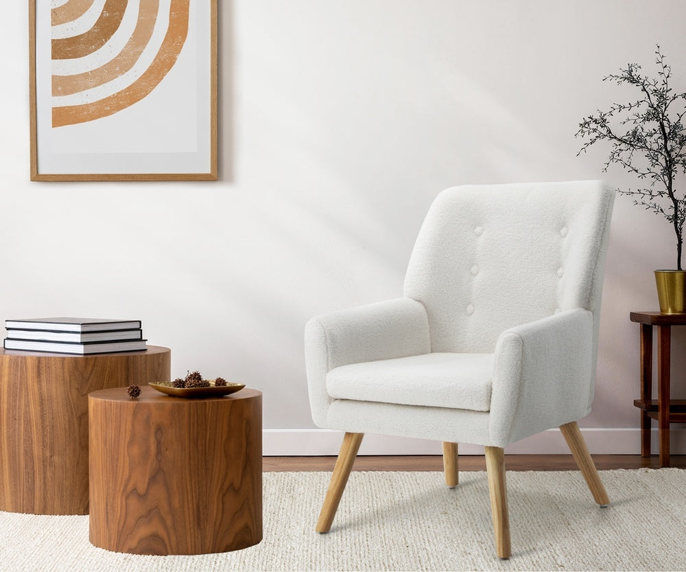 3x Armchair Lounge Chair Sherpa Tub Chairs Sofa White