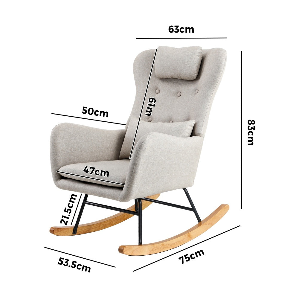 4x Rocking Chair Nursing Armchair Linen 2 Pillow Beige