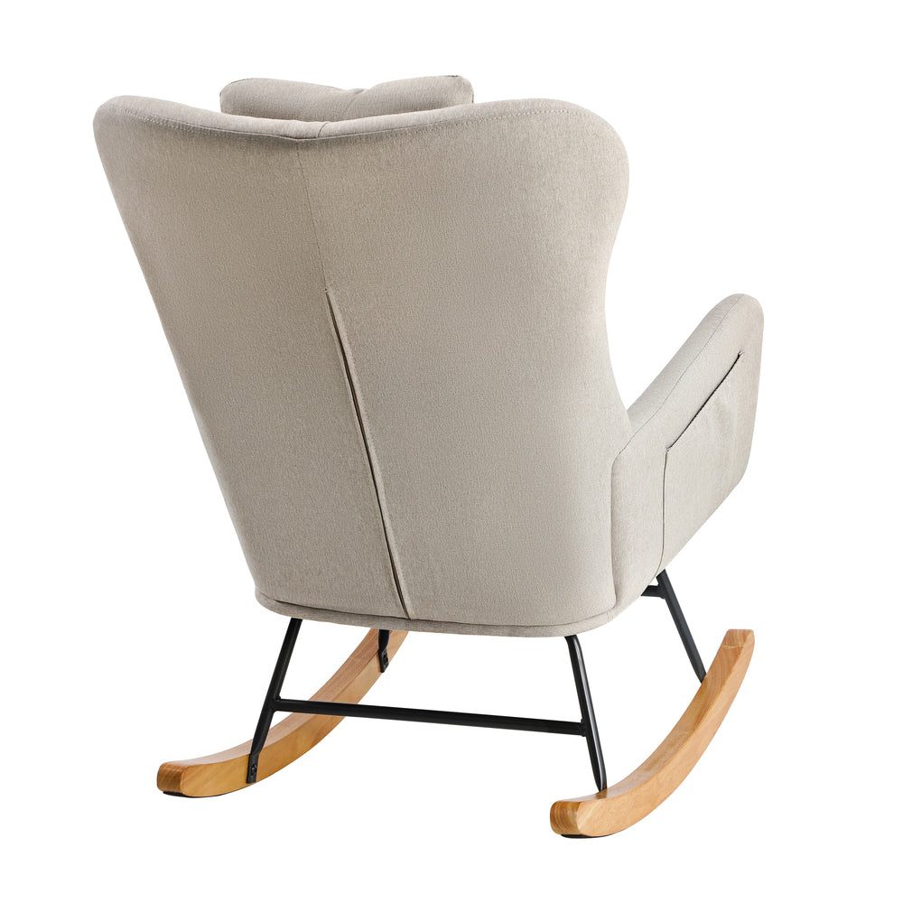 4x Rocking Chair Nursing Armchair Linen 2 Pillow Beige