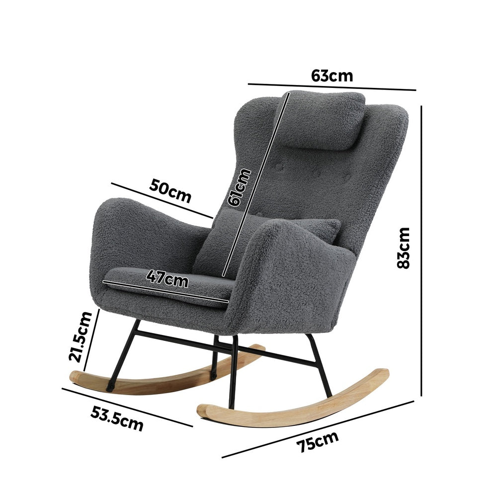 Oikiture Rocking Chair Sherpa With 2 Pillow Grey