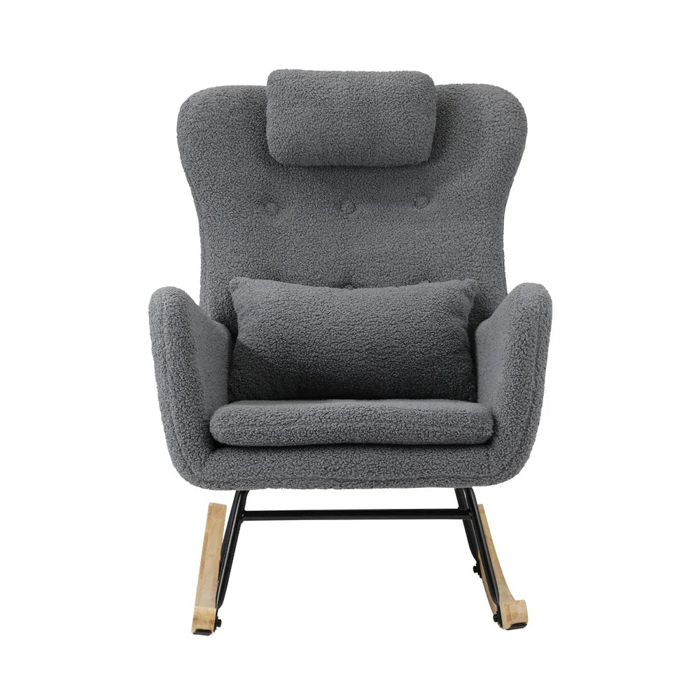 2x Rocking Armchair Nursing Sherpa Chairs With 2 Pillow Grey