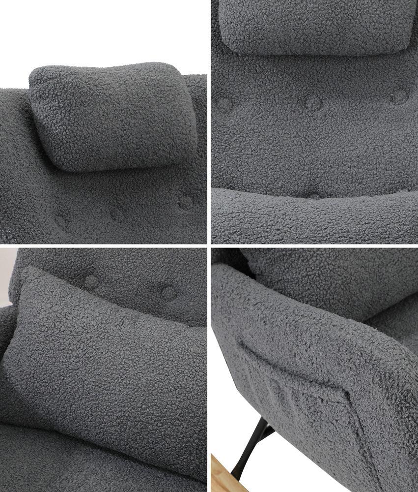 2x Rocking Armchair Nursing Sherpa Chairs With 2 Pillow Grey