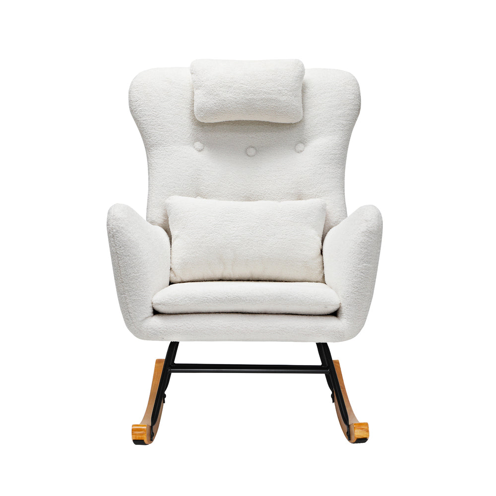 Rocking Chair Nursing Armchair Sherpa Accent Chairs With 2 Pillow White