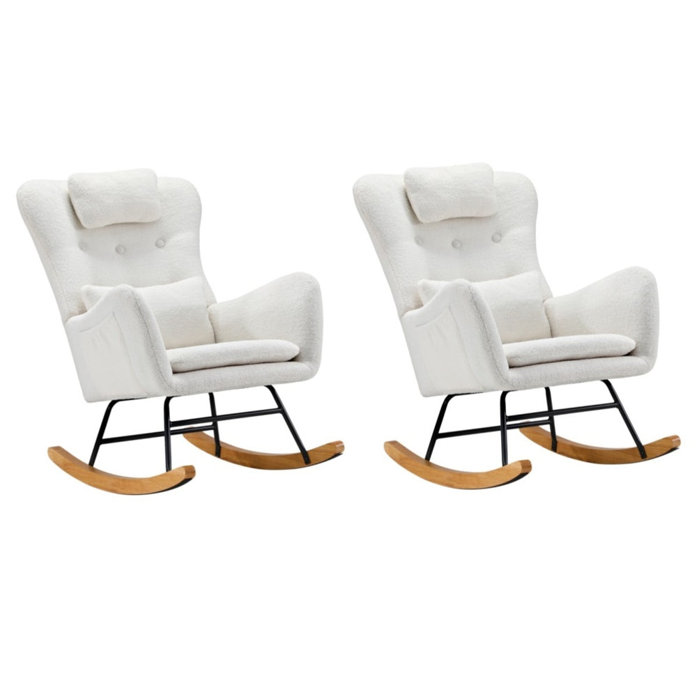 2x Rocking Chair Nursing Armchair Sherpa 2 Pillow White