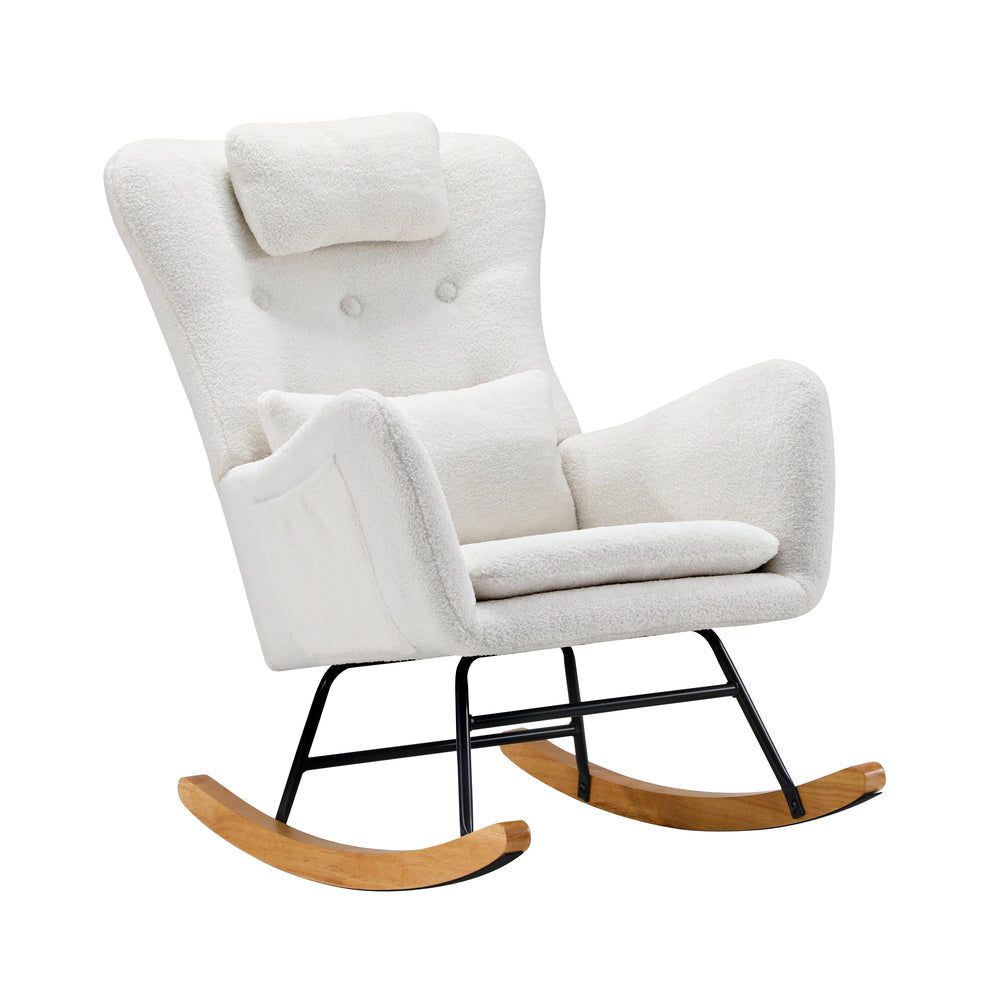 2x Rocking Chair Nursing Armchair Sherpa 2 Pillow White