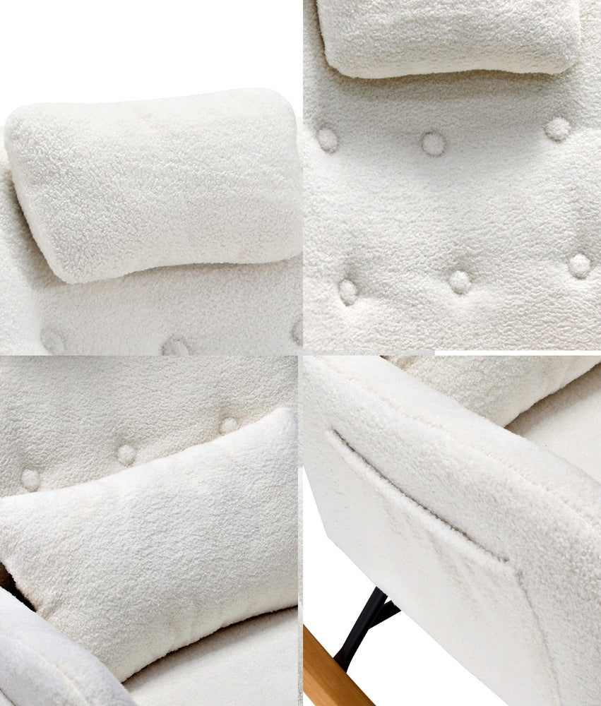 2x Rocking Chair Nursing Armchair Sherpa 2 Pillow White