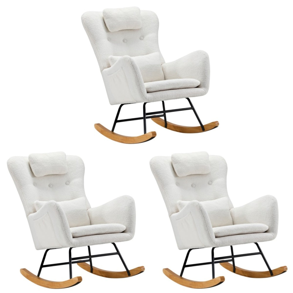 3x Rocking Chair Nursing Armchair Sherpa 2 Pillow White