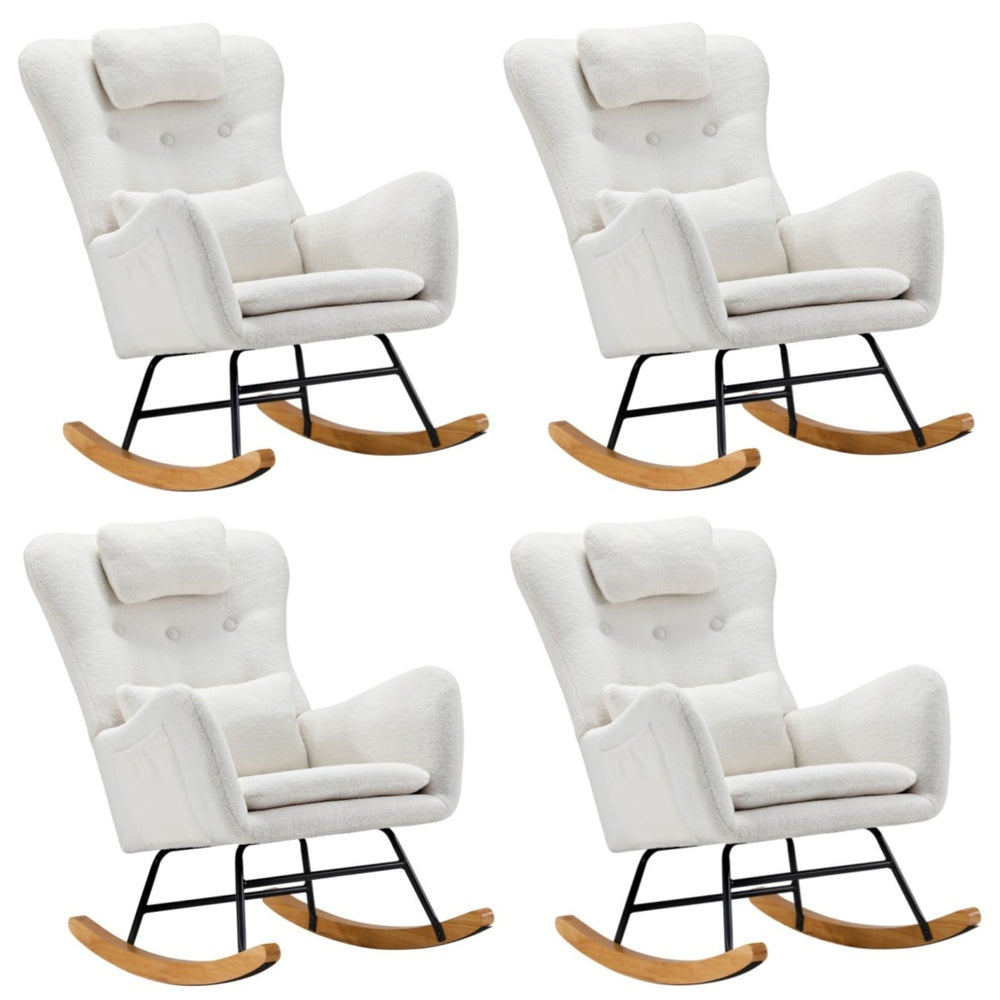 4x Rocking Chair Nursing Armchair Sherpa 2 Pillow White