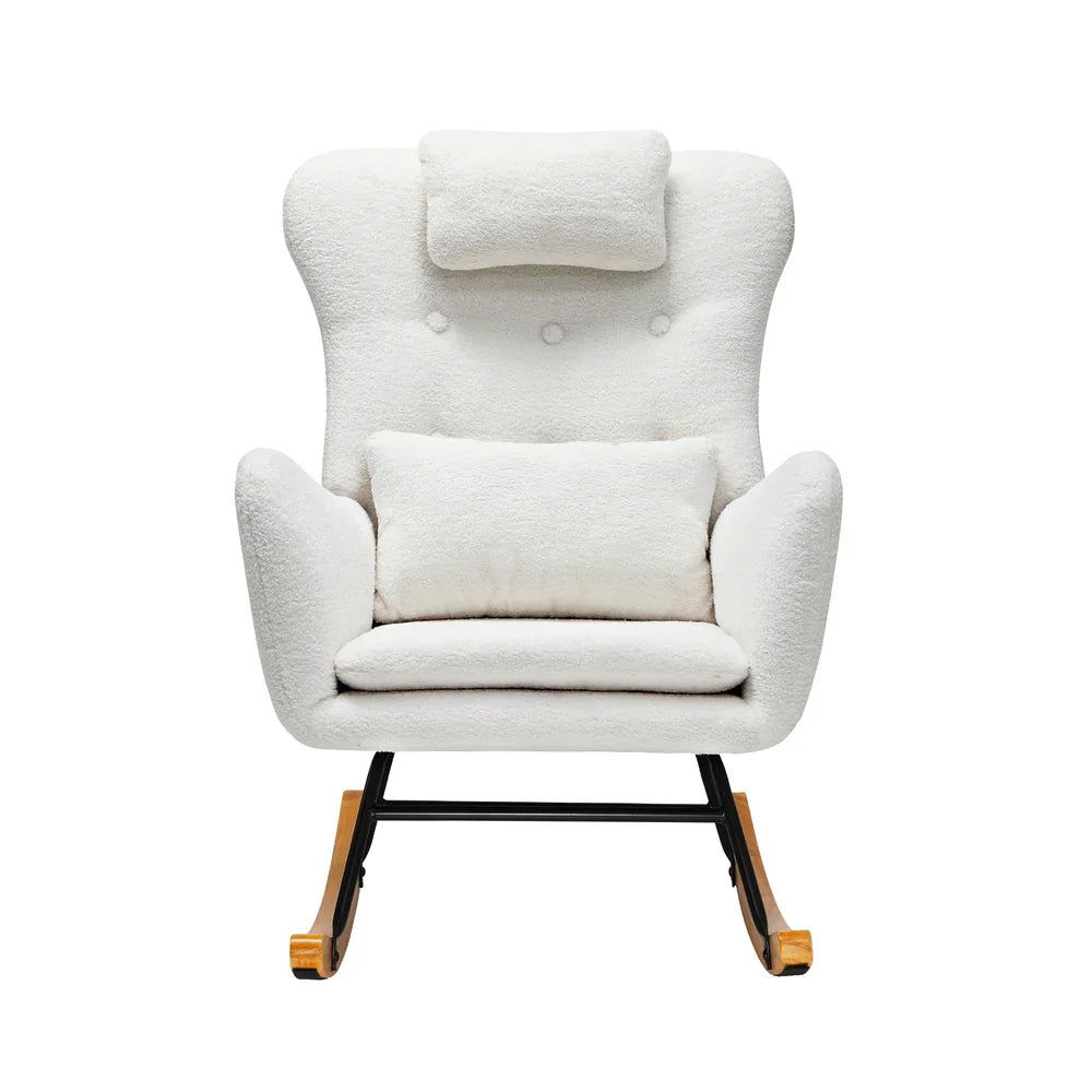 Oikiture 4x Rocking Chair Nursing Armchair Sherpa 2 Pillow White
