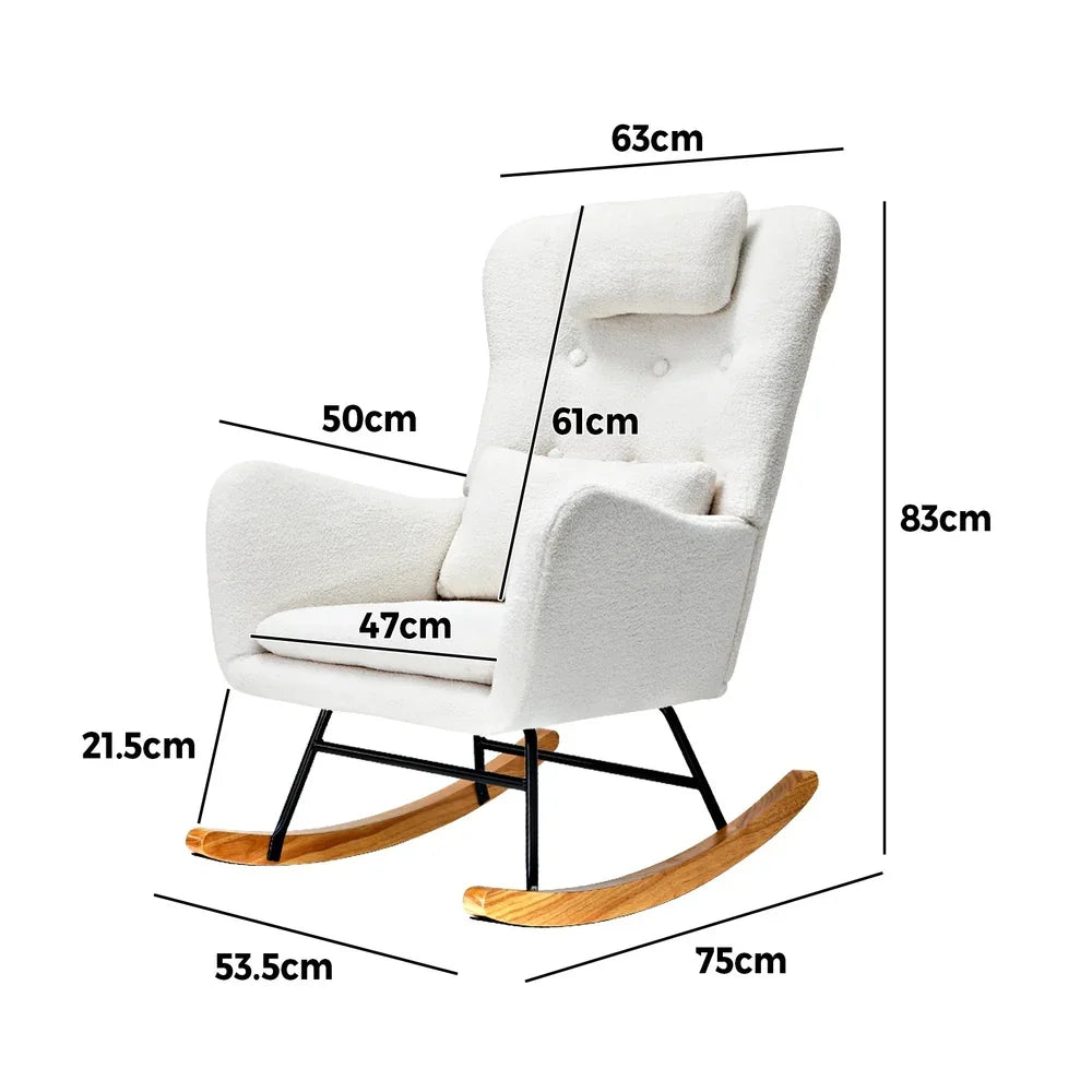 Oikiture 4x Rocking Chair Nursing Armchair Sherpa 2 Pillow White