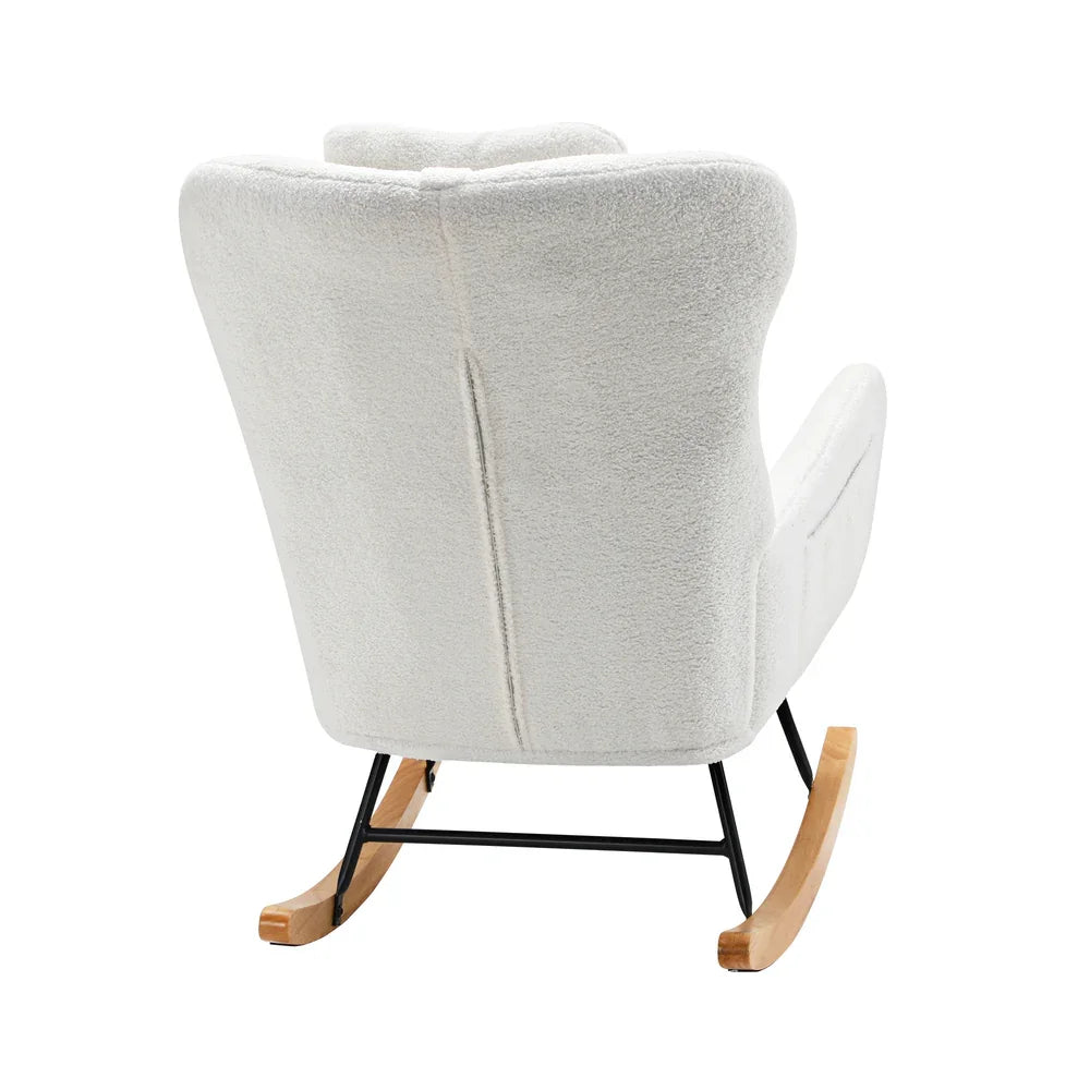 Oikiture 4x Rocking Chair Nursing Armchair Sherpa 2 Pillow White