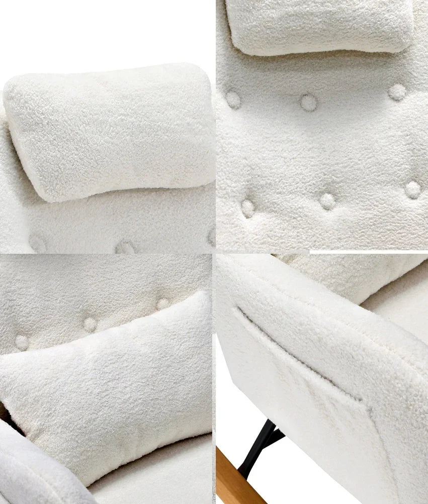 Oikiture 4x Rocking Chair Nursing Armchair Sherpa 2 Pillow White