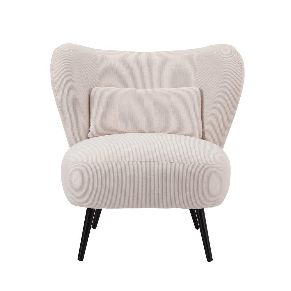 Armchair with Lumbar Pillow Wingback Velvet Beige