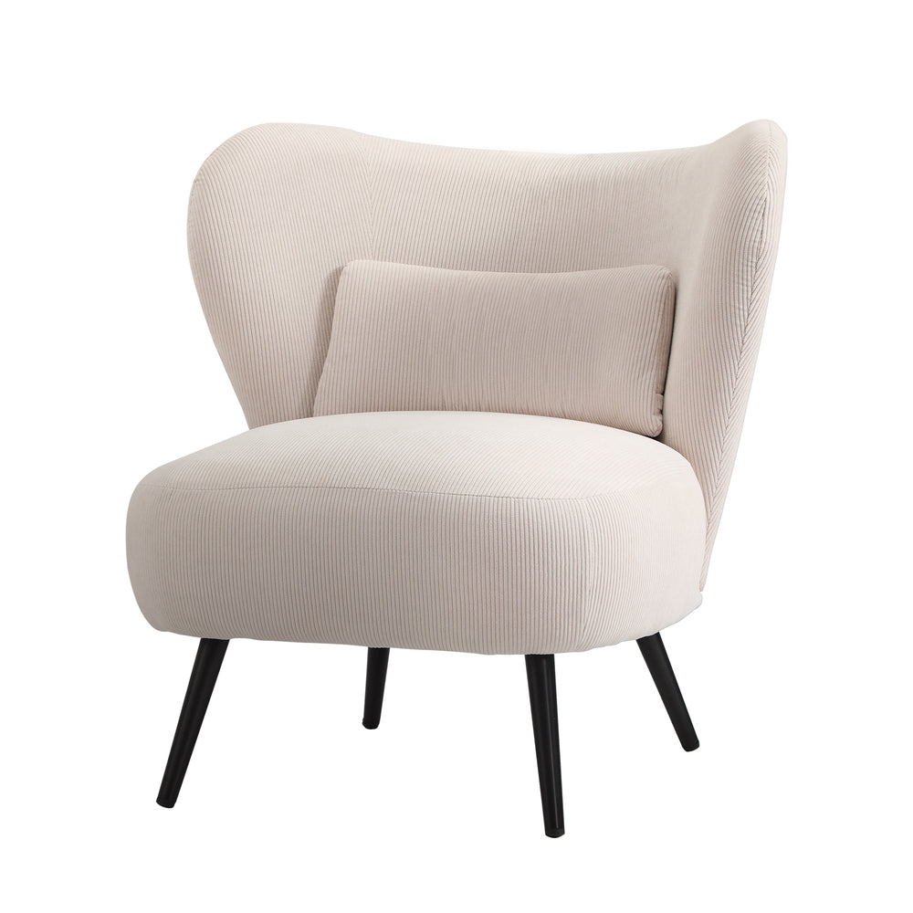 Armchair with Lumbar Pillow Wingback Velvet Beige