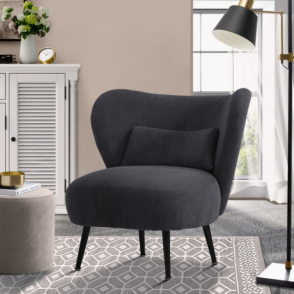 Lounge Chair with Lumbar Pillow Wingback Velvet Charcoal