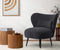 Corduroy Velvet Armchair – Wingback, Metal Legs, Lumbar Pillow, Charcoal