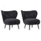 2x Armchair with Lumbar Pillow Wingback Velvet Charcoal
