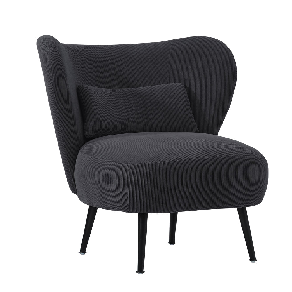2x Armchair with Lumbar Pillow Wingback Velvet Charcoal