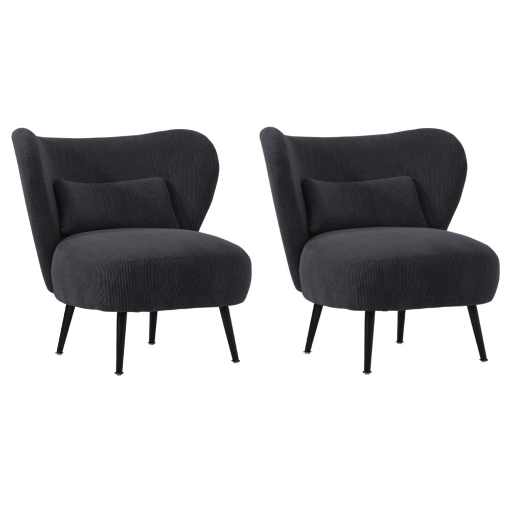 2x Armchair with Lumbar Pillow Wingback Velvet Charcoal