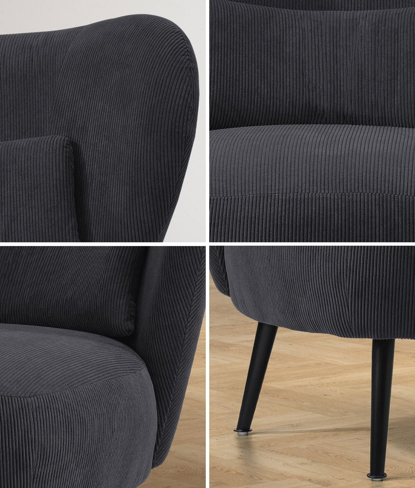 2x Armchair with Lumbar Pillow Wingback Velvet Charcoal