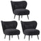 3x Armchair with Lumbar Pillow Wingback Velvet Charcoal