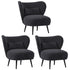 3x Armchair with Lumbar Pillow Wingback Velvet Charcoal