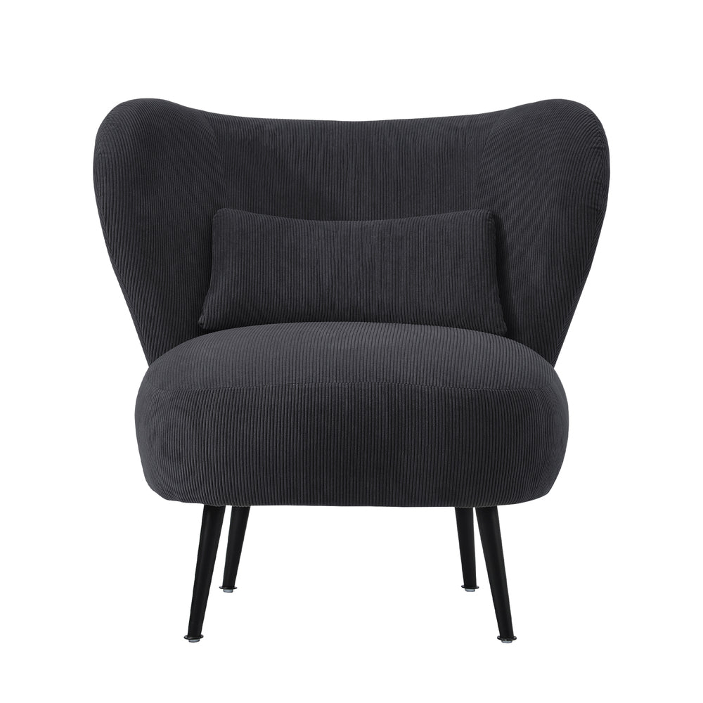 3x Armchair with Lumbar Pillow Wingback Velvet Charcoal
