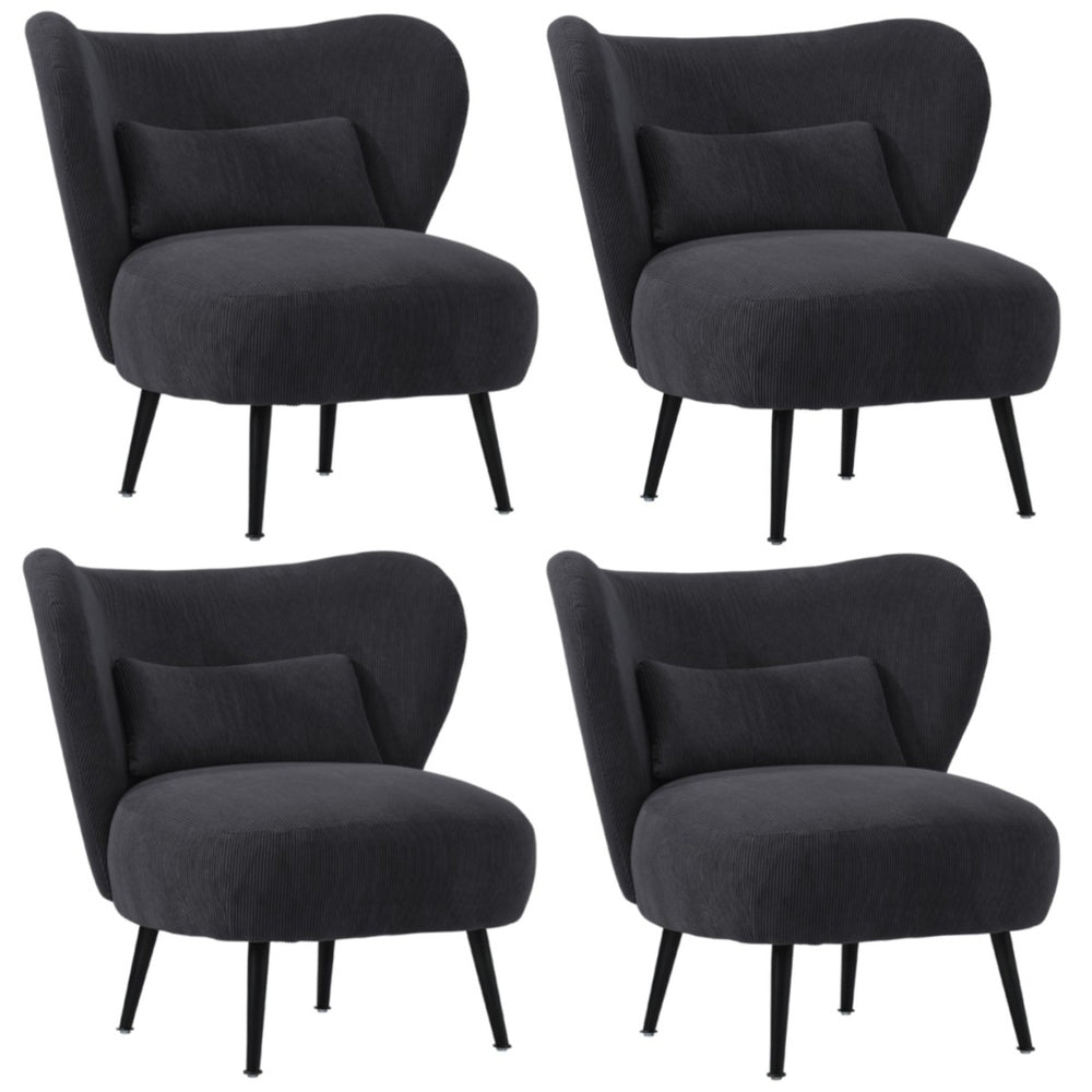 4x Armchair with Lumbar Pillow Wingback Velvet Charcoal