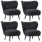 4x Armchair with Lumbar Pillow Wingback Velvet Charcoal