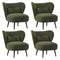 4x Armchair with Lumbar Pillow Wingback Velvet Green