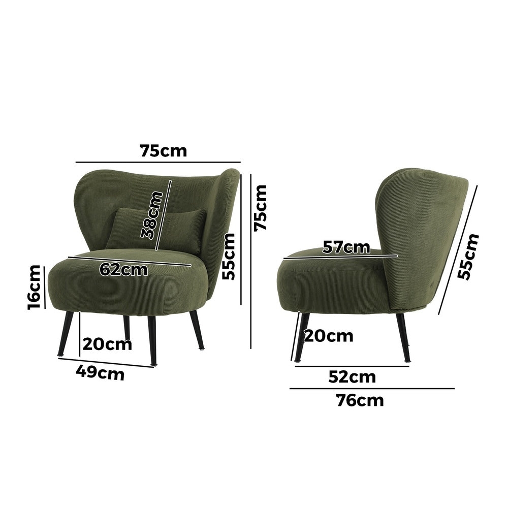 4x Armchair with Lumbar Pillow Wingback Velvet Green