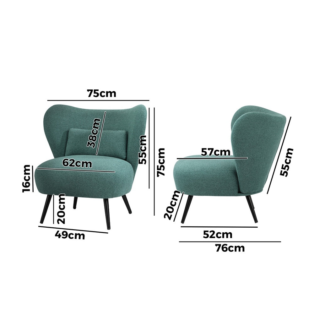 Armchair with Lumbar Pillow Wingback Polyester linen Green