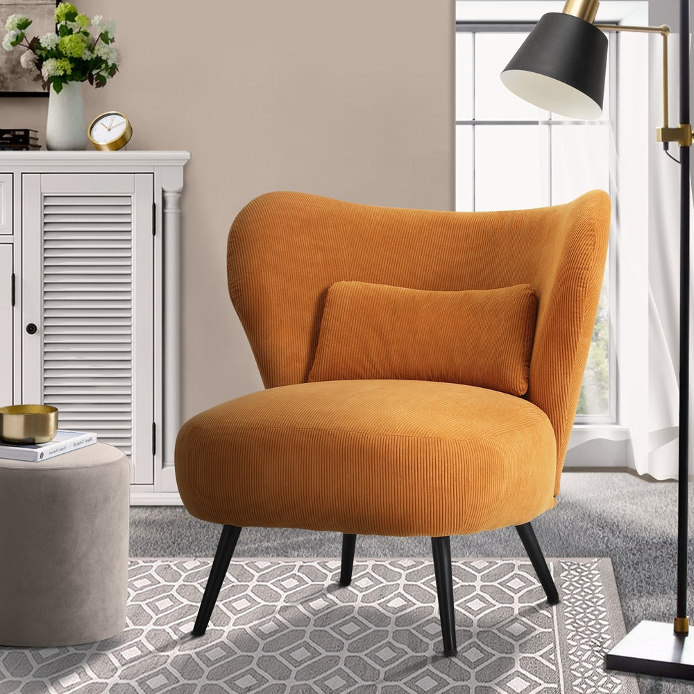 Armchair with Lumbar Pillow Wingback Velvet Orange