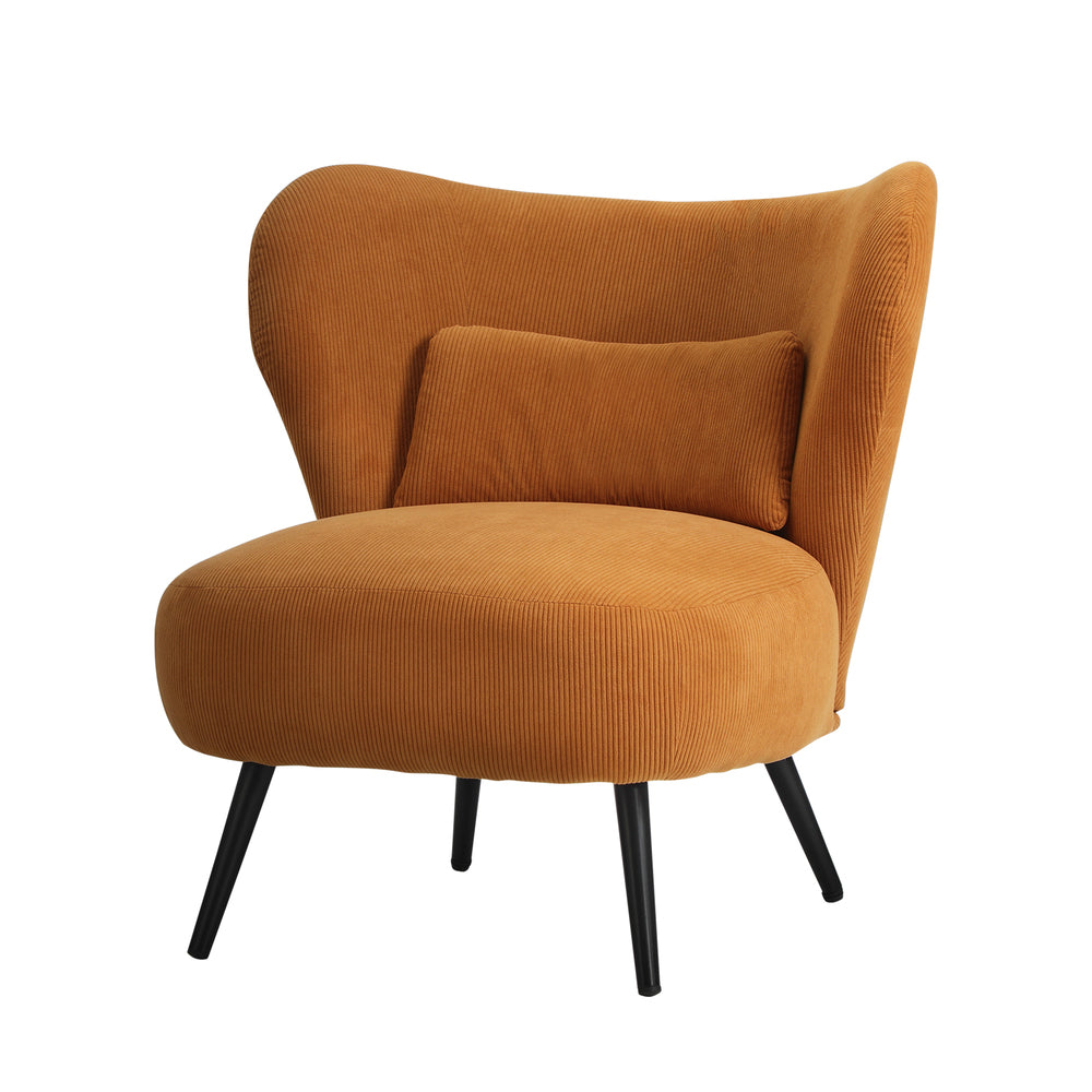Armchair with Lumbar Pillow Wingback Velvet Orange