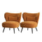 2x Armchair Lounge Chair Lumbar Pillow Wingback Velvet Orange