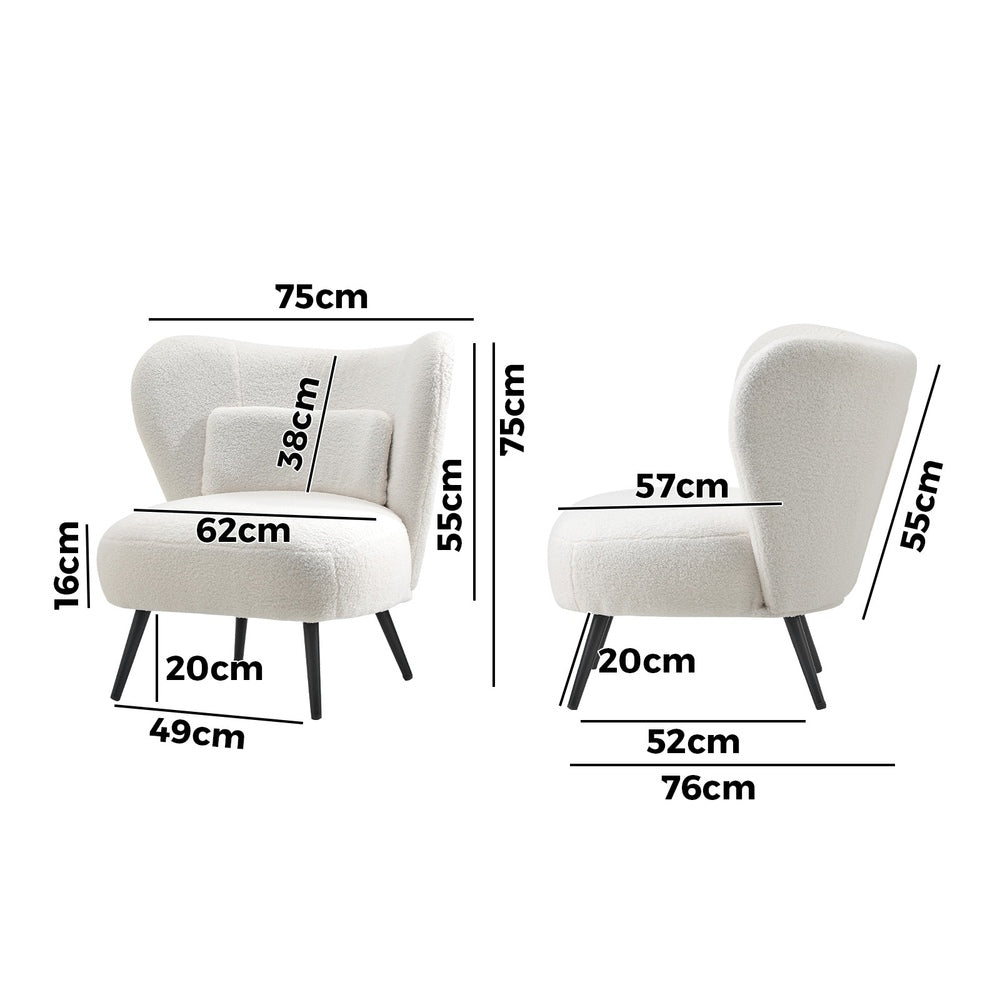 2x Armchair with Lumbar Pillow Wingback Boucle White