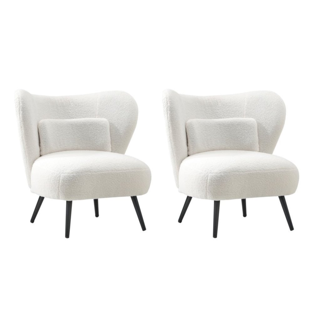 2x Armchair with Lumbar Pillow Wingback Boucle White